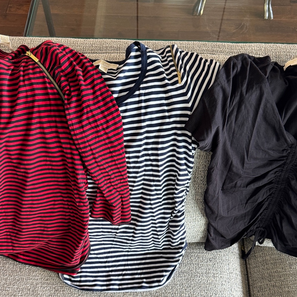 MICHAEL - 3 Michael Kors Tops - 1 NWT Blk - 2 Used Striped Tops - Set of 3
